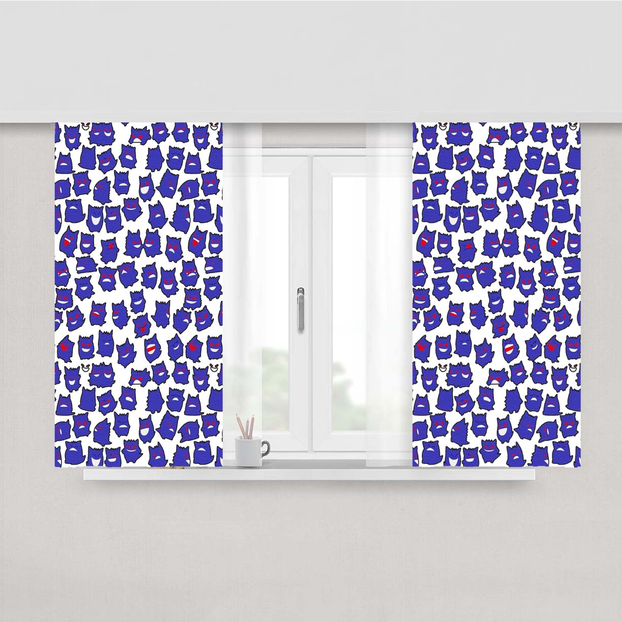 Gengar Pattern Ghost Pokemon Peach Skin Window Curtains