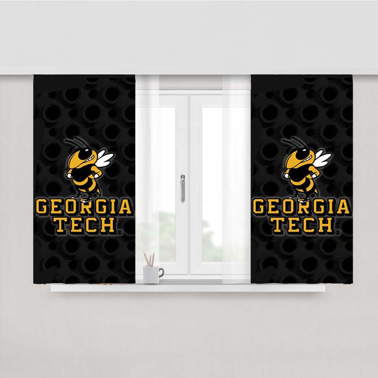 Georgia Tech Logo Over Blk Peach Skin Window Curtains