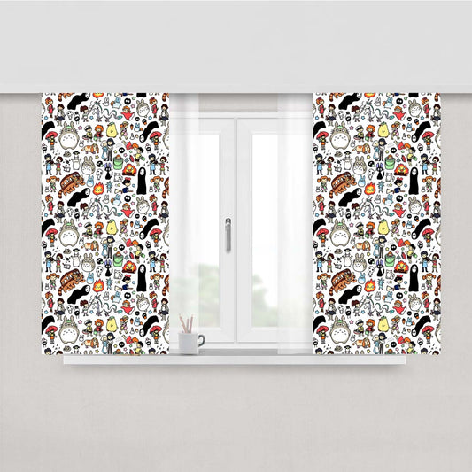 Ghibli Pattern Peach Skin Window Curtains