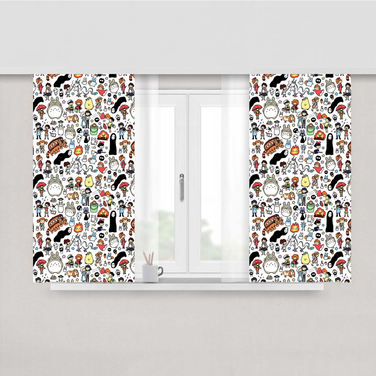 Ghibli Pattern Wallp Peach Skin Window Curtains