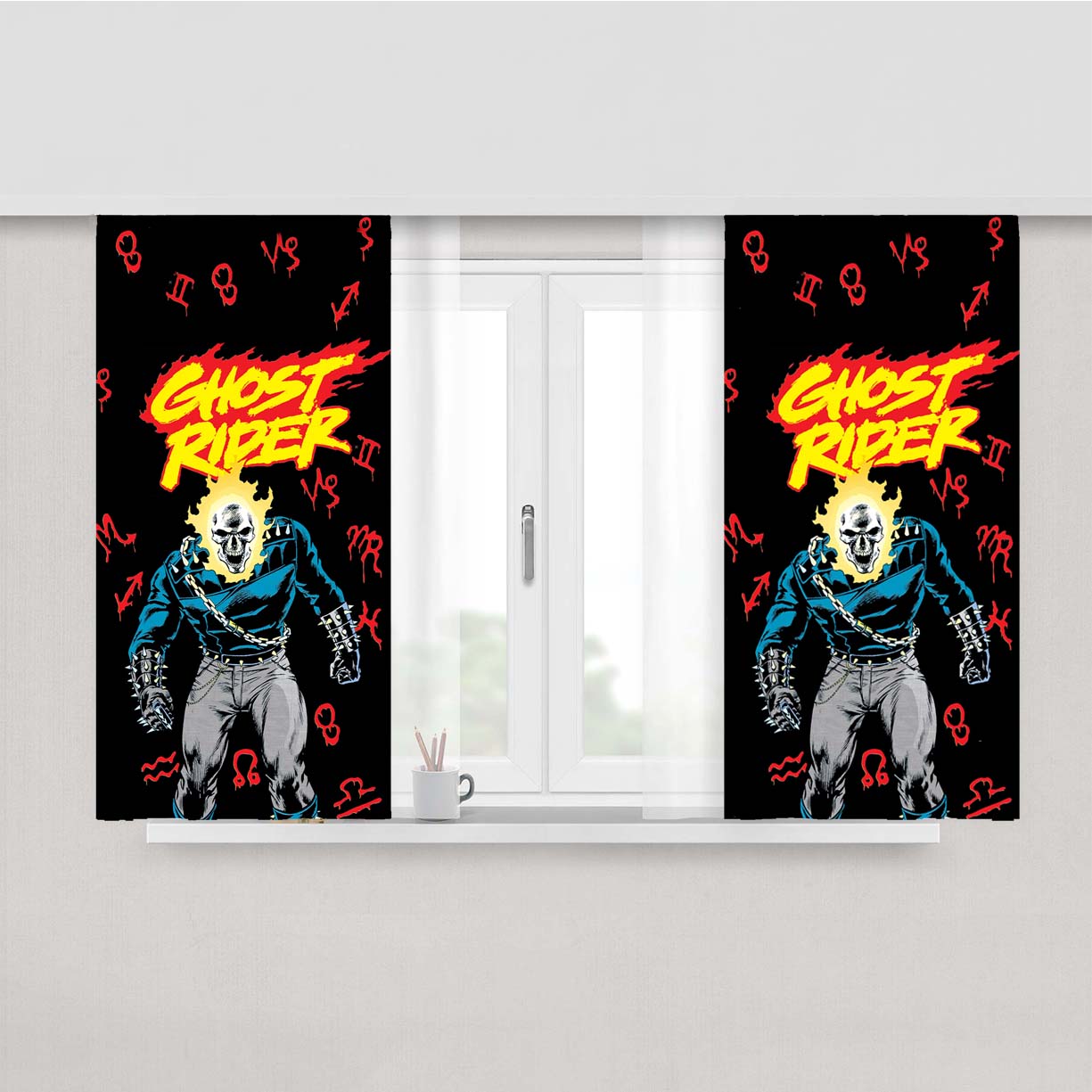 Ghot Rider Pattern Peach Skin Window Curtains