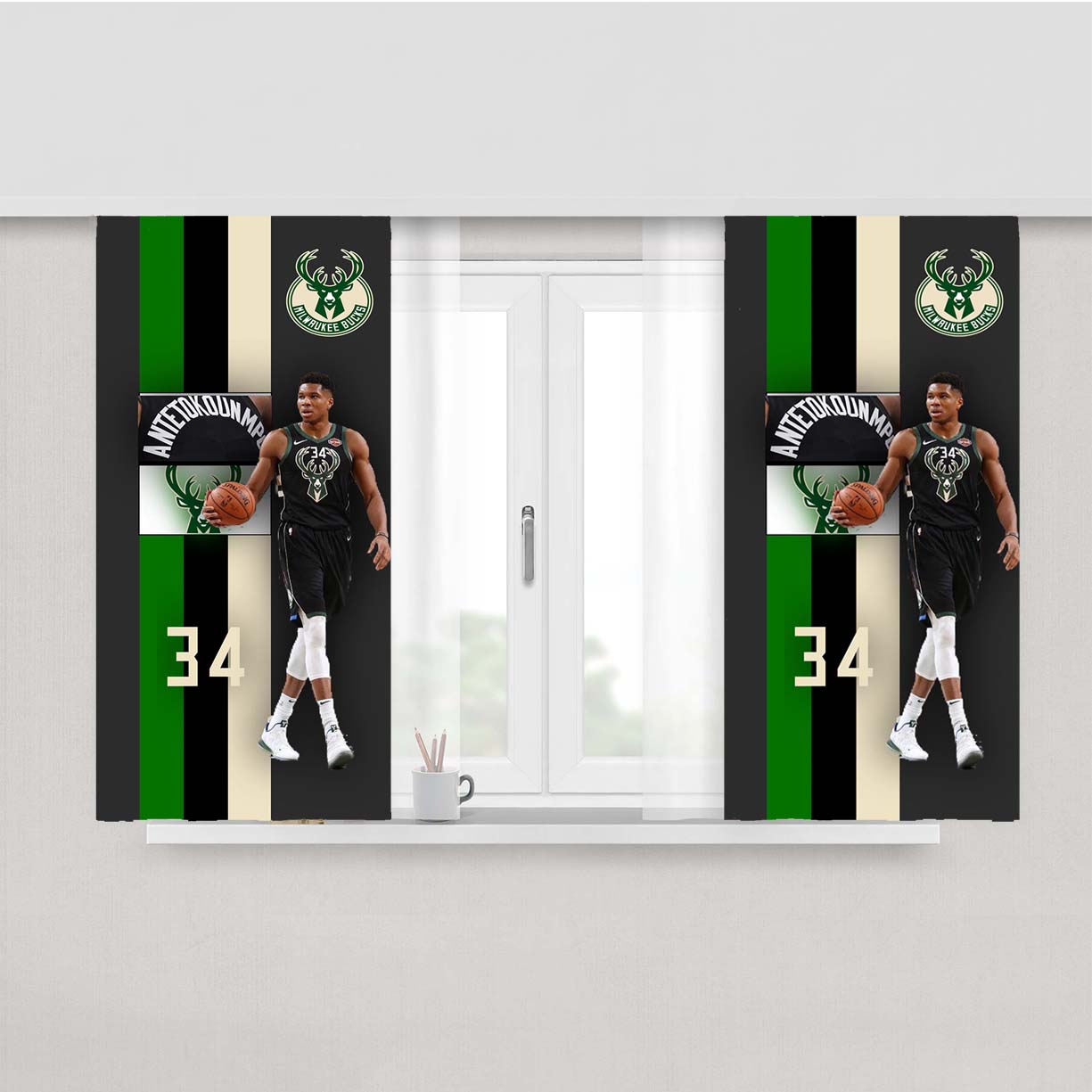 Gianis Antetokounmpo Milwaukee Bucks 34 Peach Skin Window Curtains