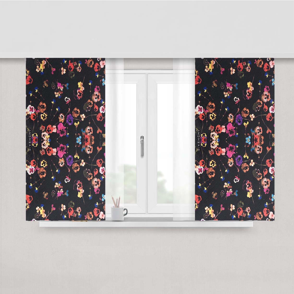 Givenchy Multicolor Floral Wallet Peach Skin Window Curtains