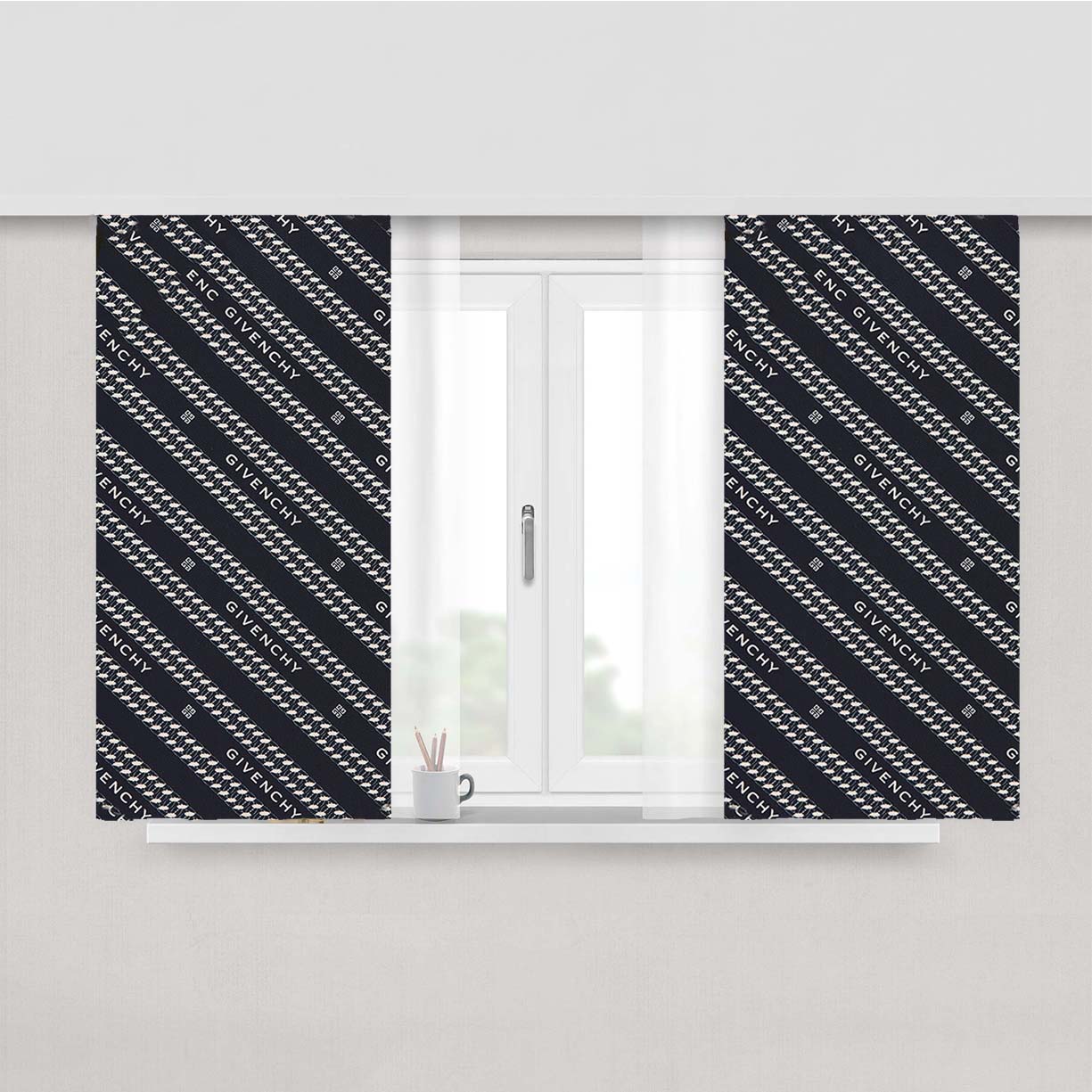 Givenchy Paris Logo Pattern Peach Skin Window Curtains