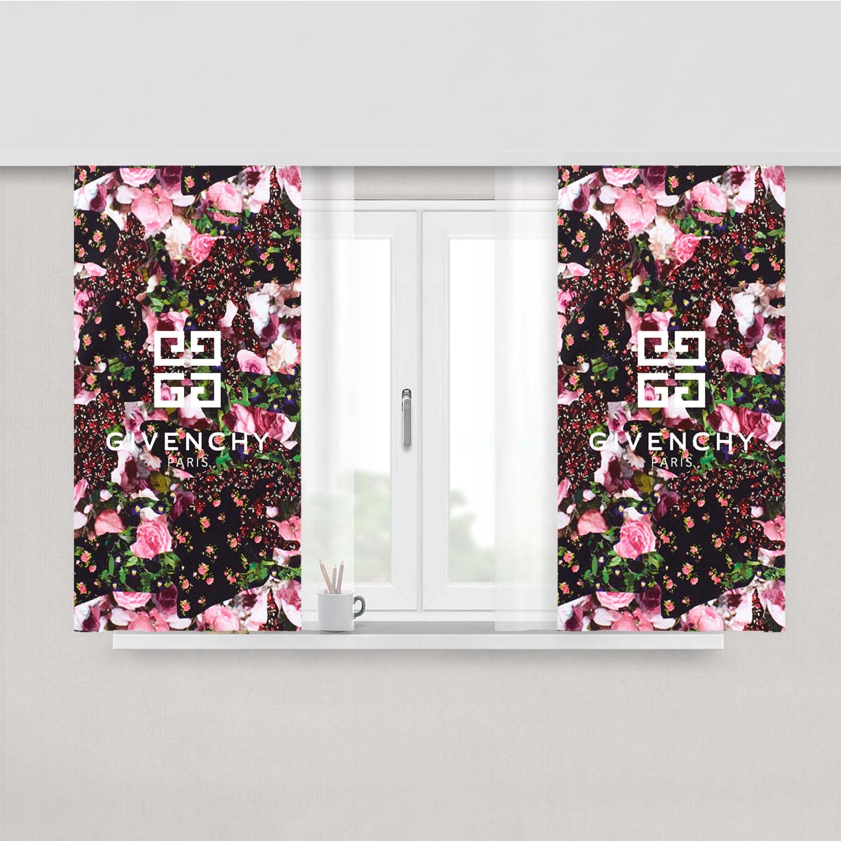 Givenchy Paris Multicolor Floral Peach Skin Window Curtains
