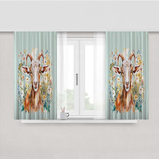 Goat In Wildflowers Peach Skin Window Curtains