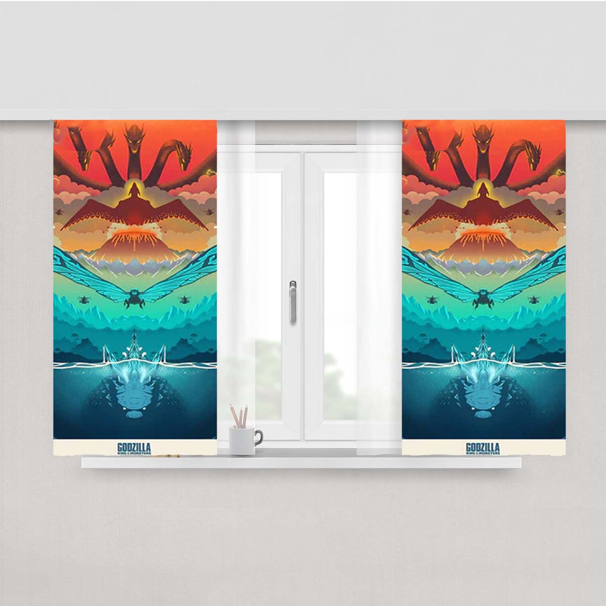 Godzilla Clipart Peach Skin Window Curtains