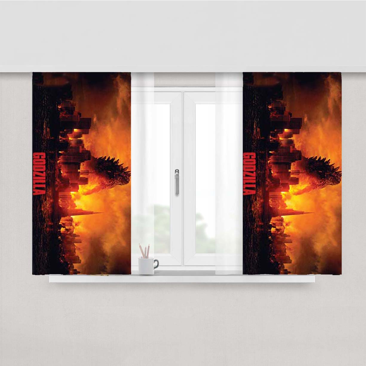 Godzilla In Skyline Peach Skin Window Curtains