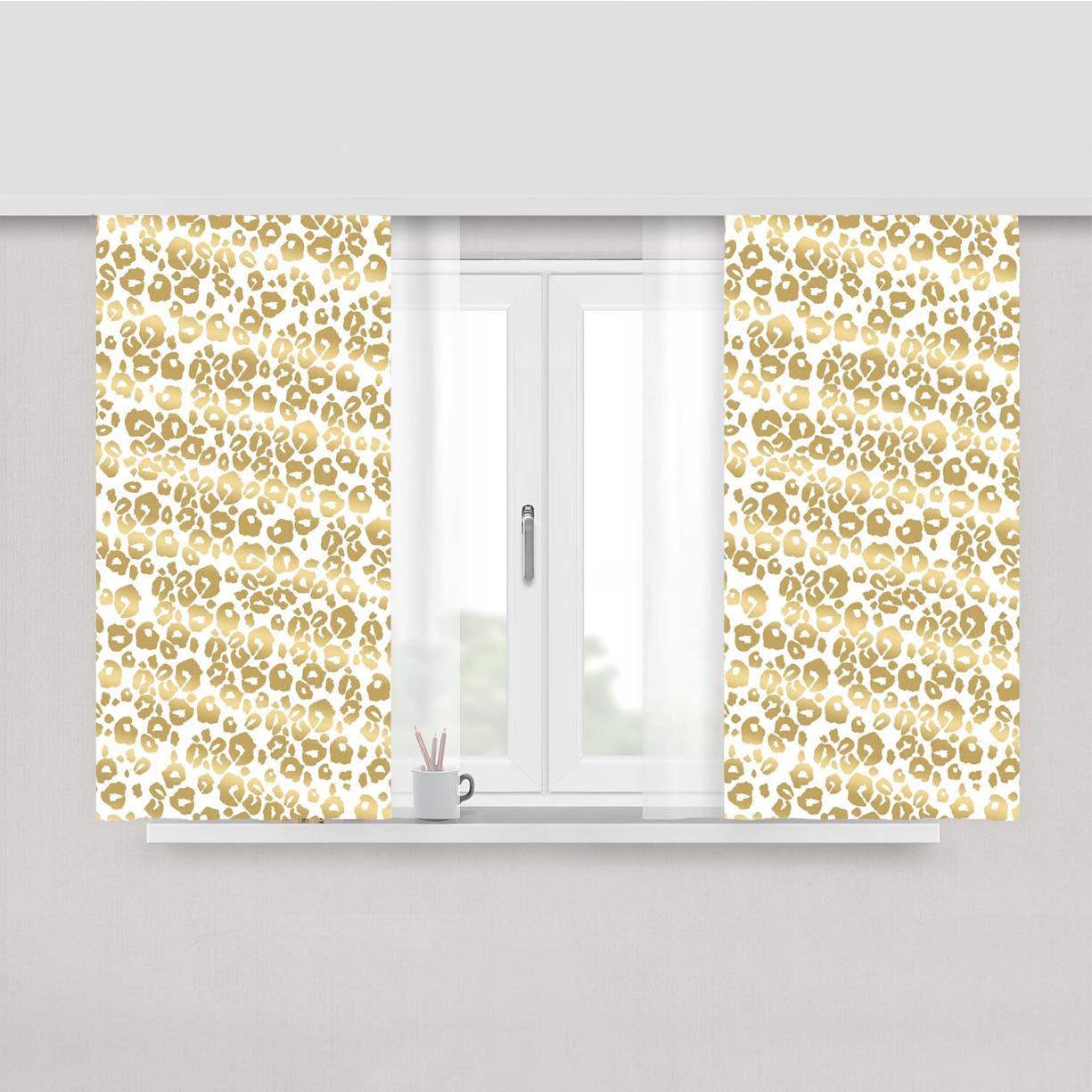 Gold Pattern Shine Cheetah Peach Skin Window Curtains
