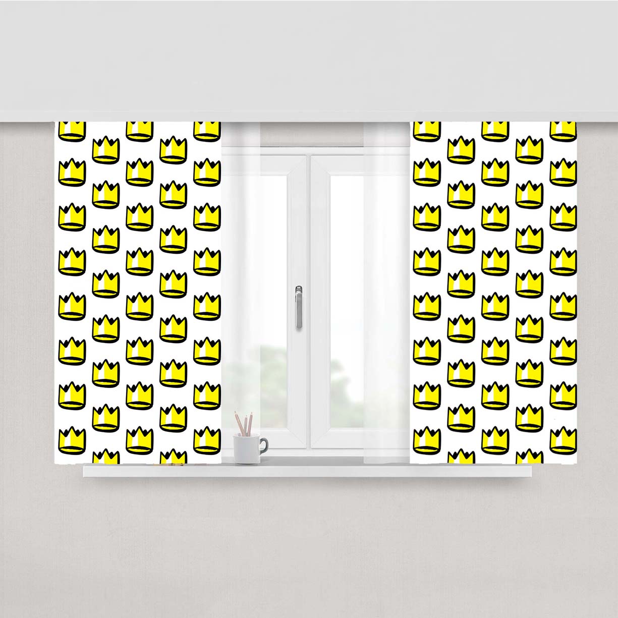 Golden Royal Crown Pattern Peach Skin Window Curtains