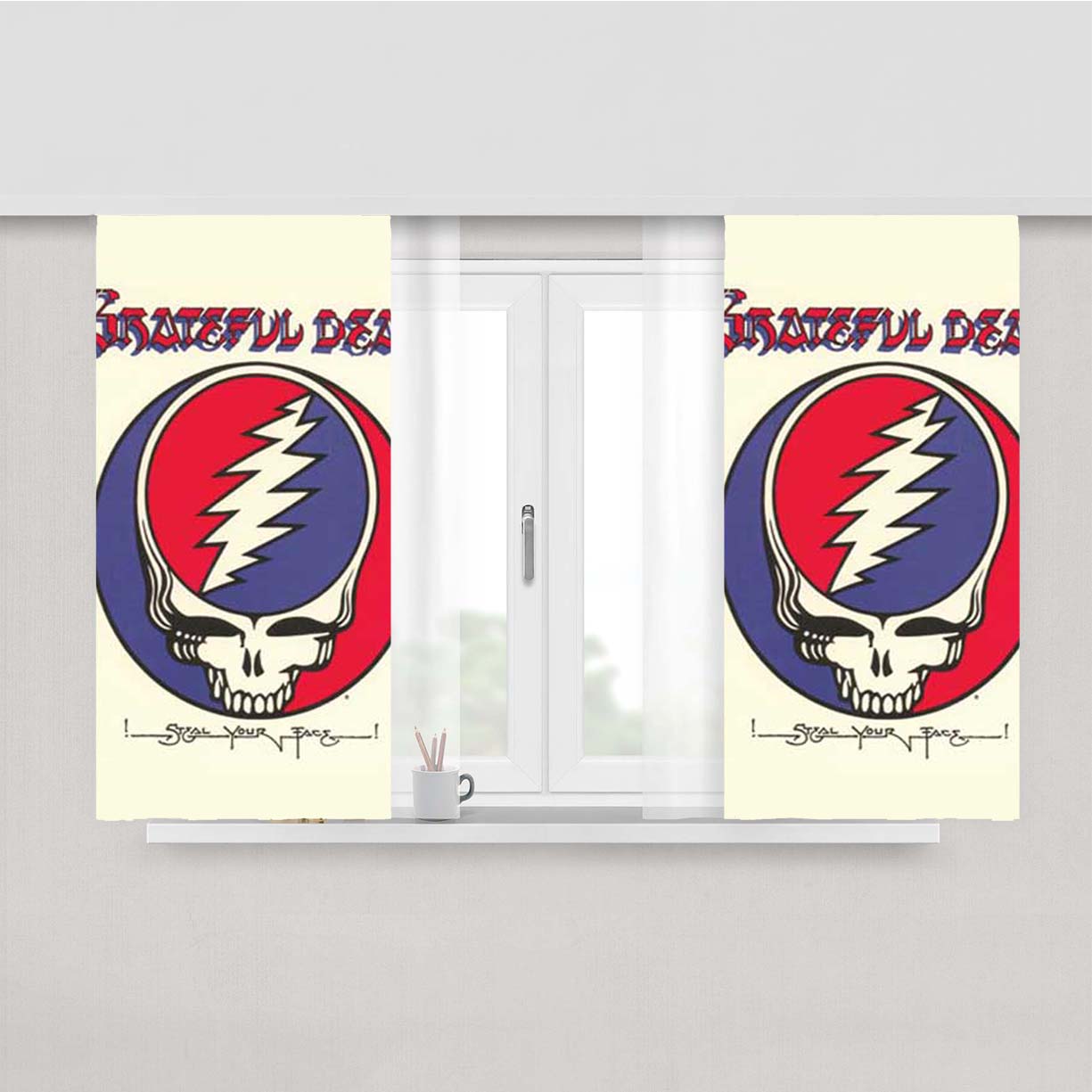 Grateful Dead I Steal Your Face Peach Skin Window Curtains