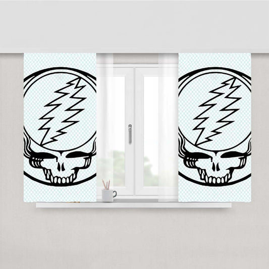 Grateful Dead Logo Outline Checkered Peach Skin Window Curtains