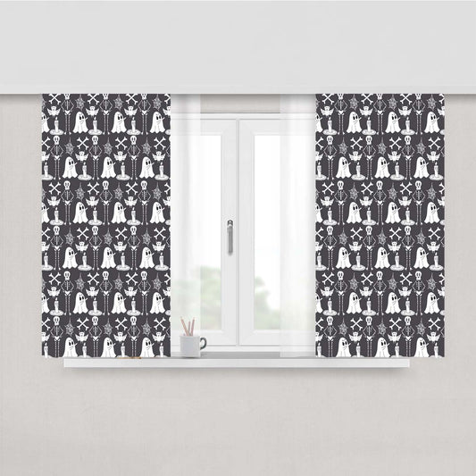 Grayscale Pattern Halloween Ghost Skeleton Peach Skin Window Curtains
