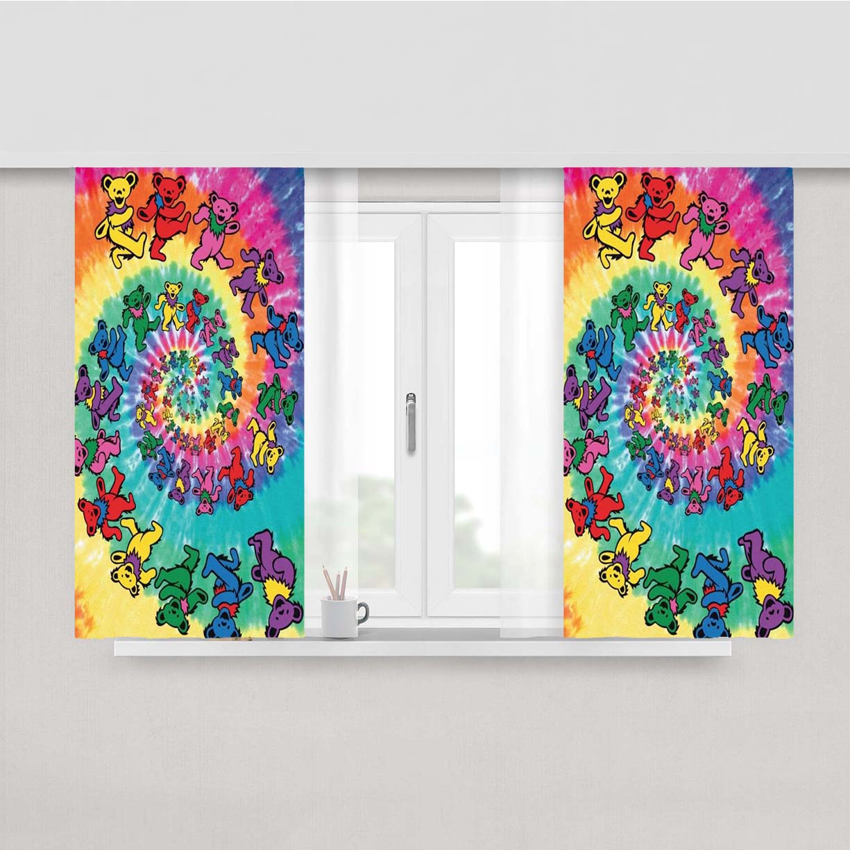 Greatful Dead Long Strange Trip It'S Been Trippy Tie Dye Peach Skin Window Curtains