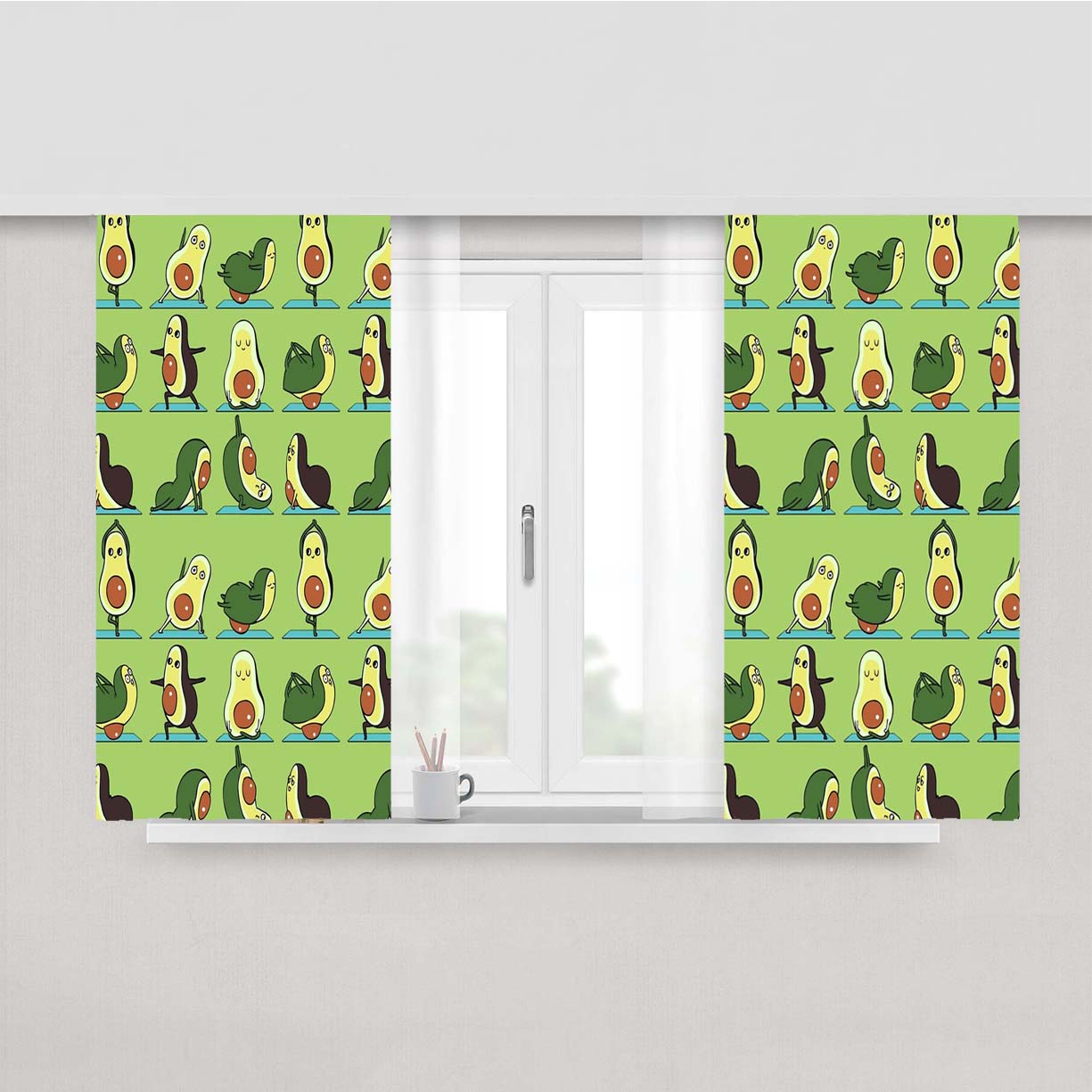Green Avocado Yoga Pattern Peach Skin Window Curtains