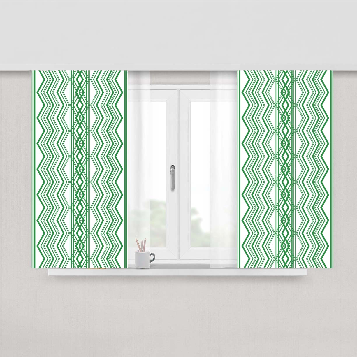 Green Aztec Zigzag Seamless Pattern Peach Skin Window Curtains