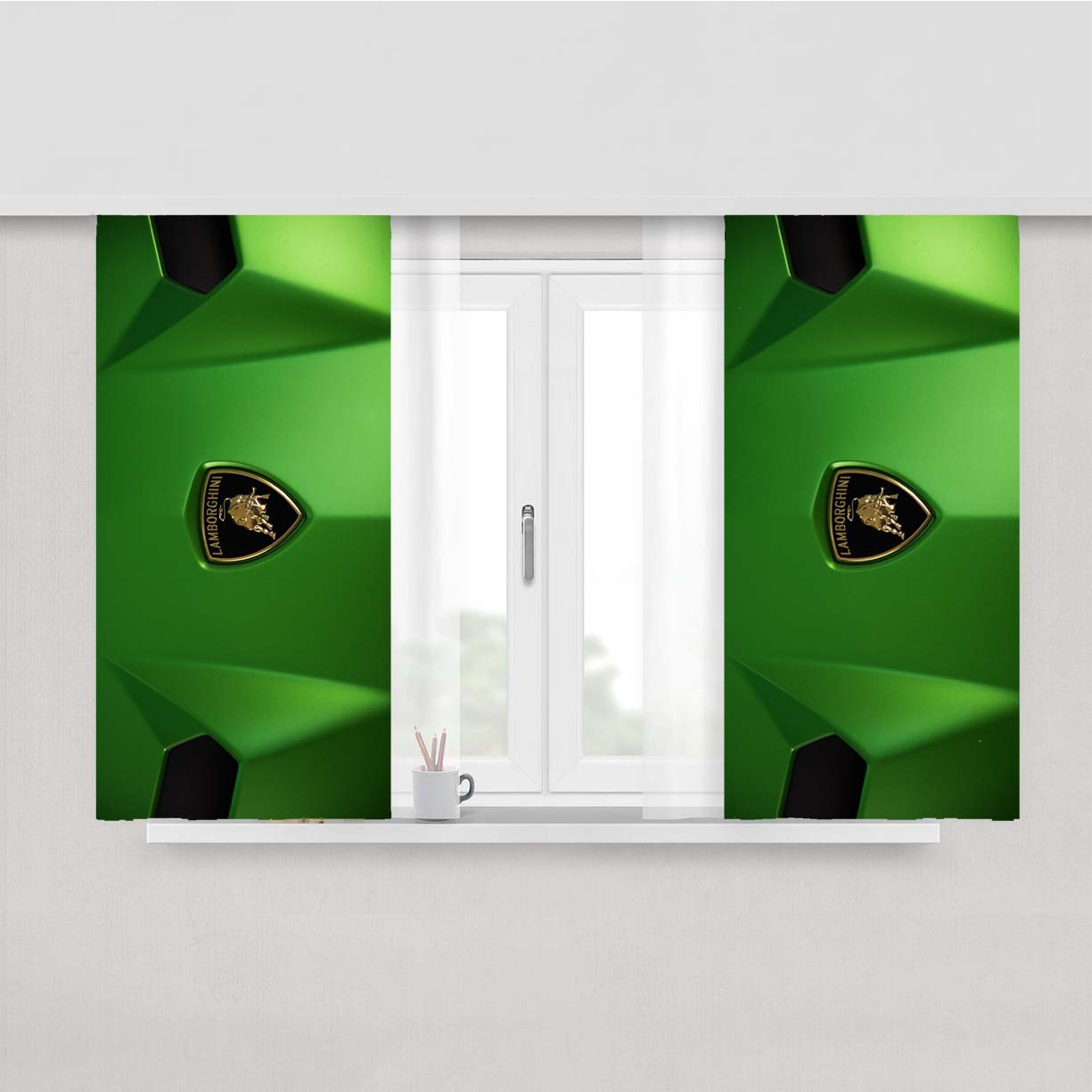 Green Front Car Lamborghini Wallpaper Peach Skin Window Curtains