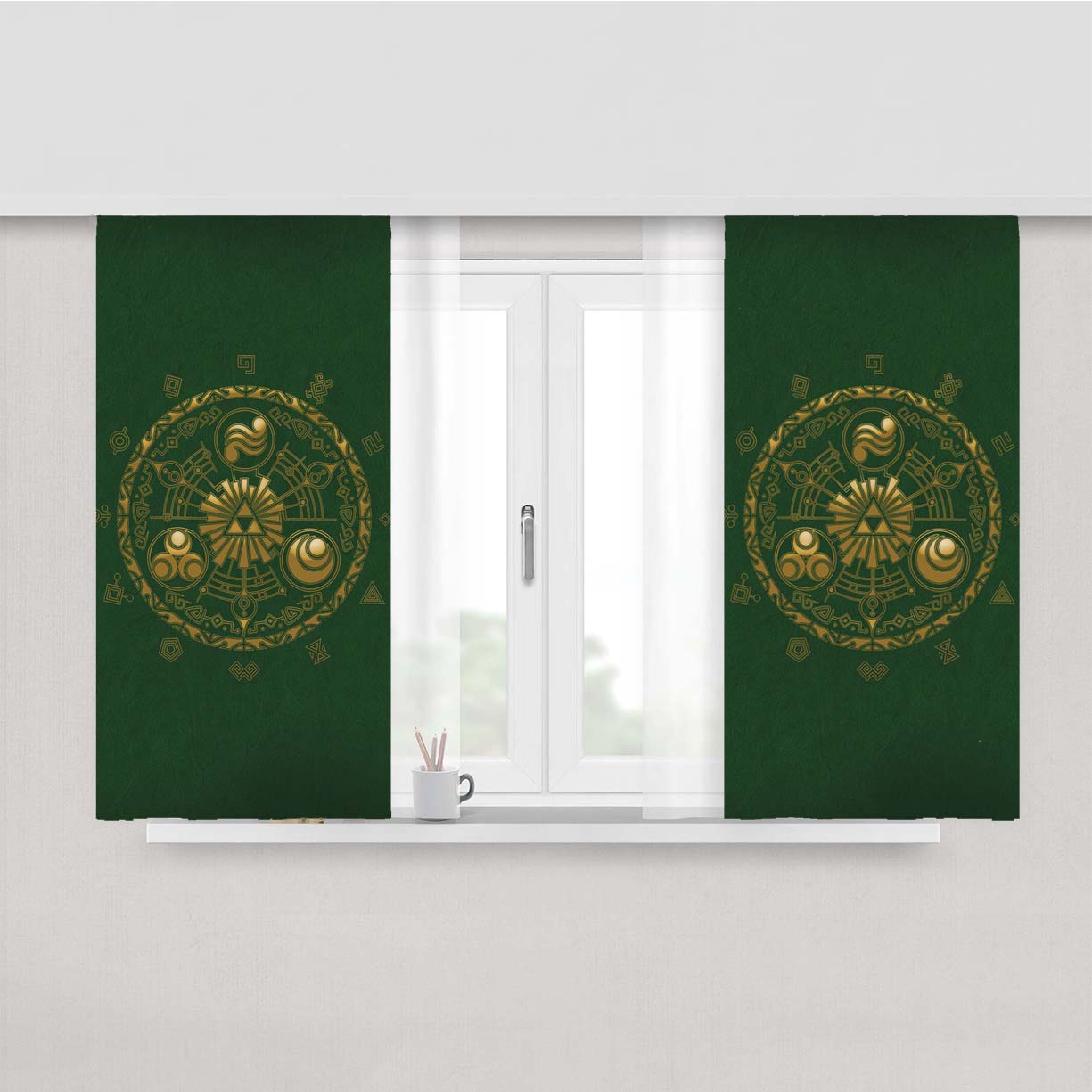Green Pattern Triforce Zelda Link Logo Peach Skin Window Curtains
