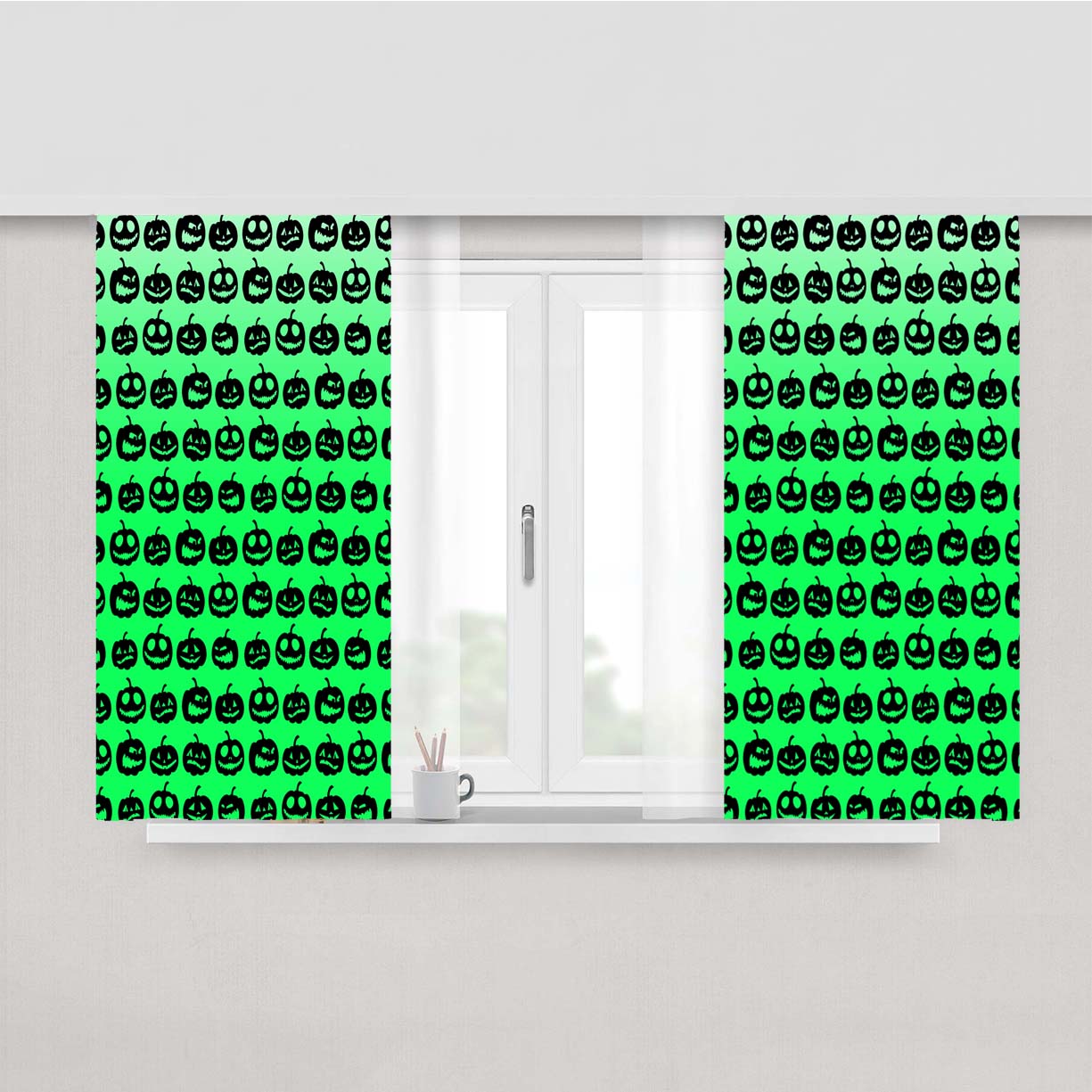 Green Pumpkins Pattern Silhouette Peach Skin Window Curtains