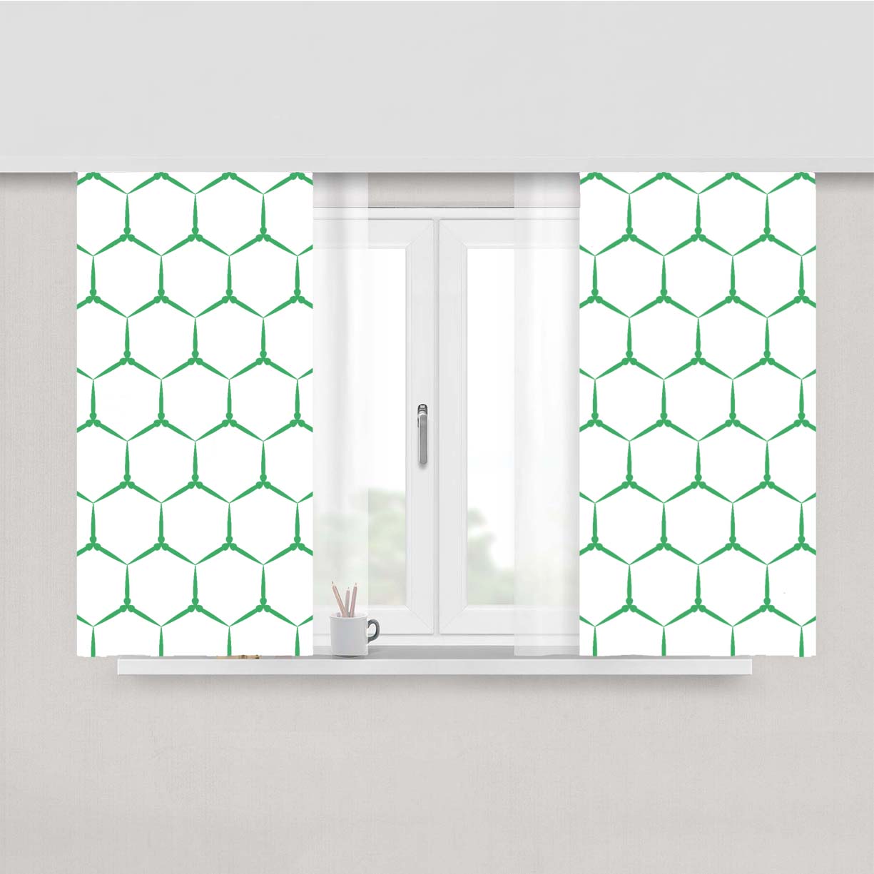 Green Seamless Hexagonalism Pattern Peach Skin Window Curtains