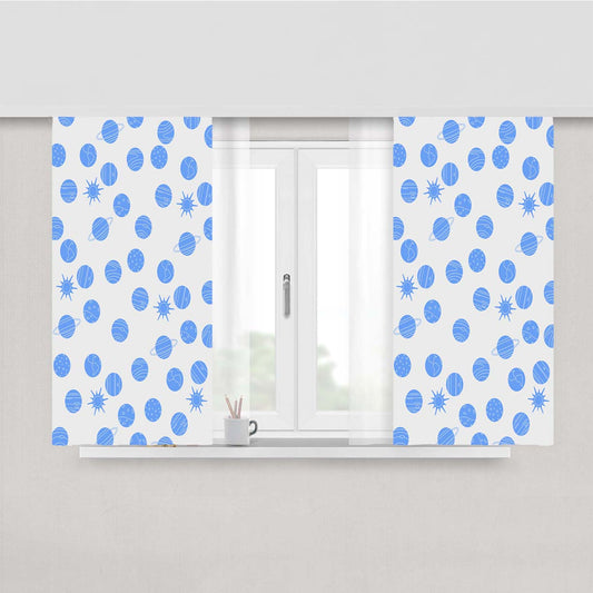 Grey Blue Planet Pattern Doodle Art Peach Skin Window Curtains