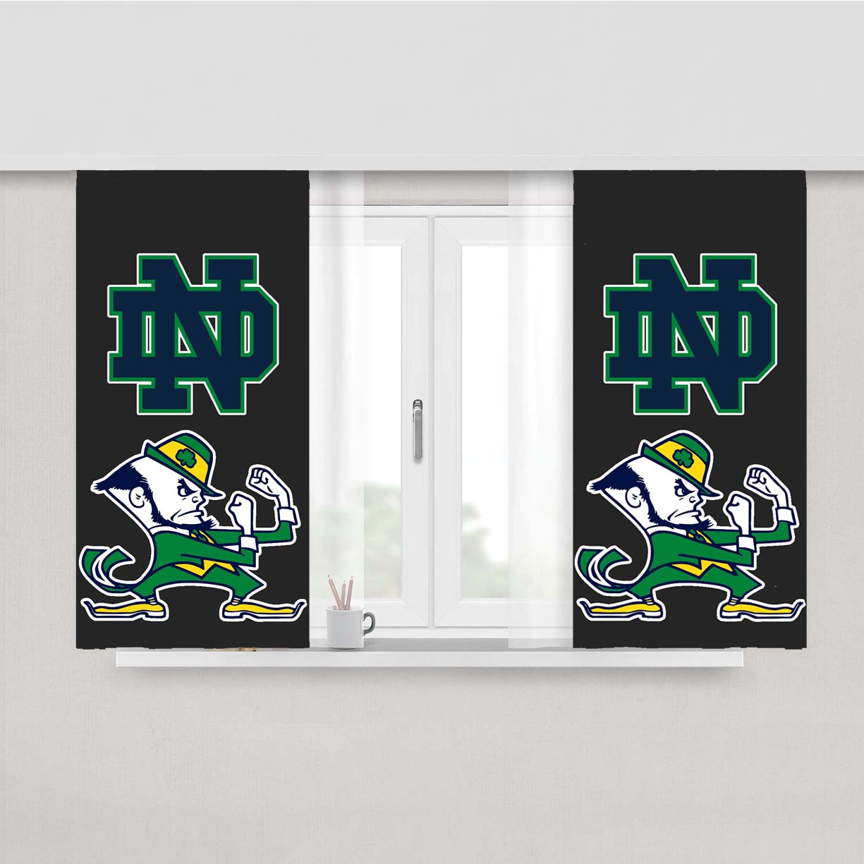 Grey Notre Dame Fighting Irish Peach Skin Window Curtains