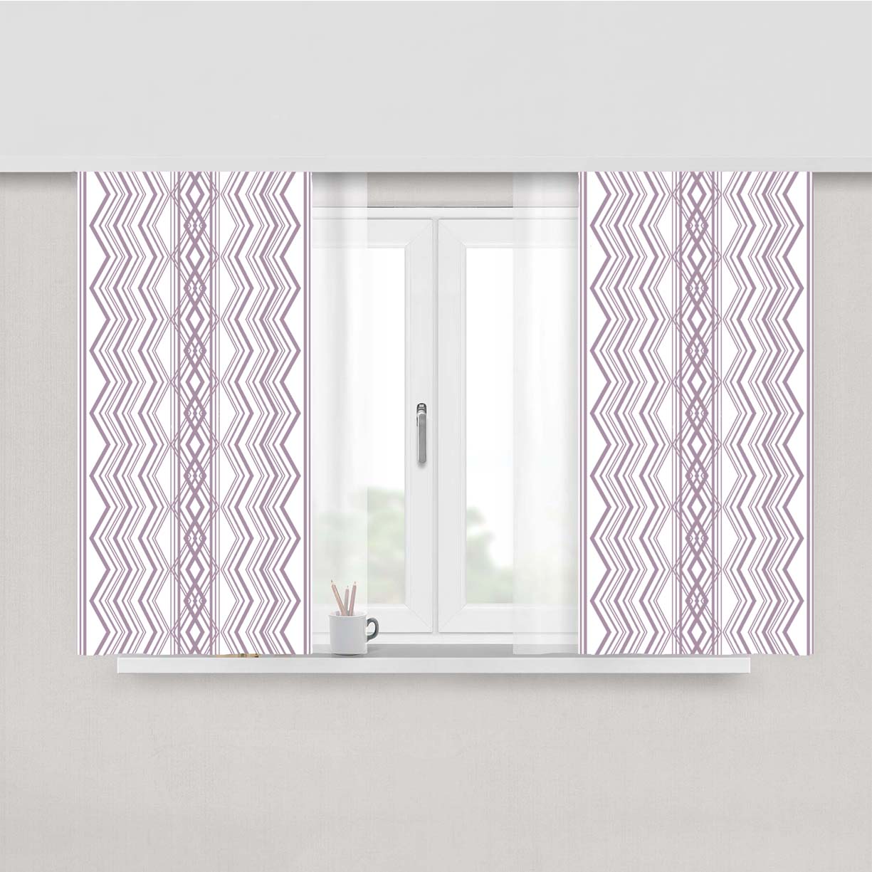 Grey Purple Aztec Zigzag Seamless Pattern Peach Skin Window Curtains