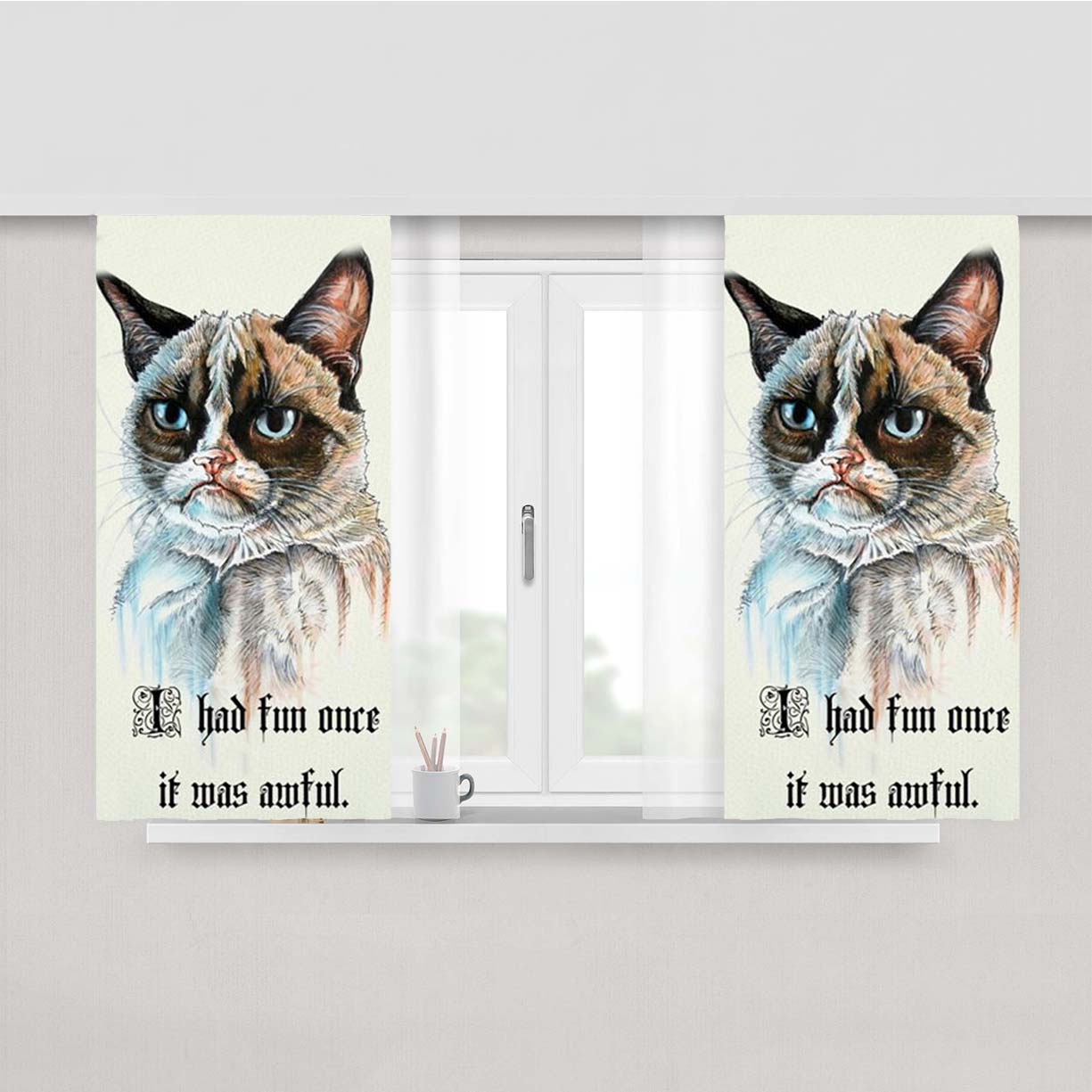 Grumpy Cat I Had Fun Once Peach Skin Window Curtains