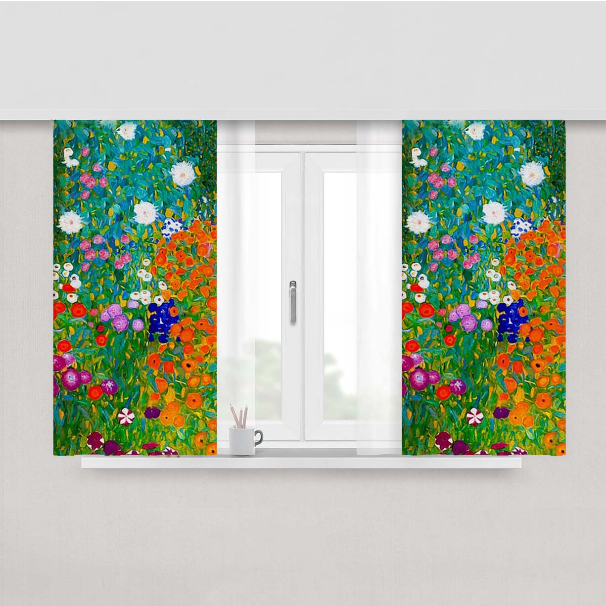 Gustav Klimt Flower Garden Fabric Window Curtains