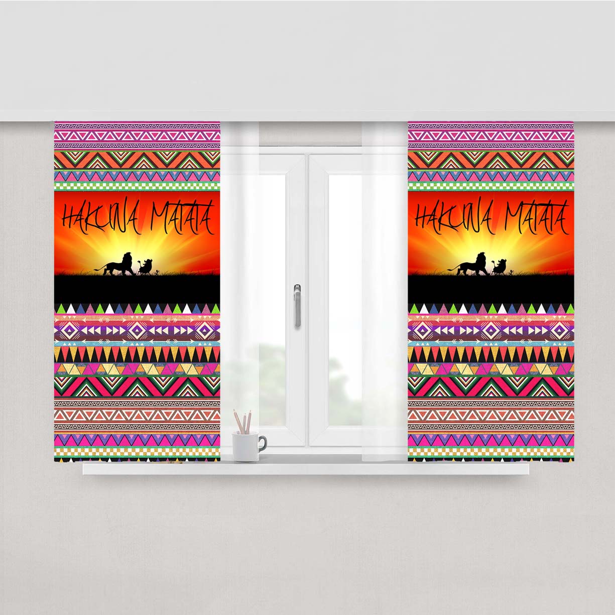 Hakuna Matata Aztec Pattern Fabric Window Curtains