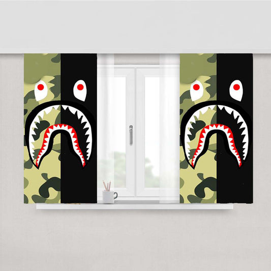 Half Camo Bape Shark Face Pattern Fabric Window Curtains