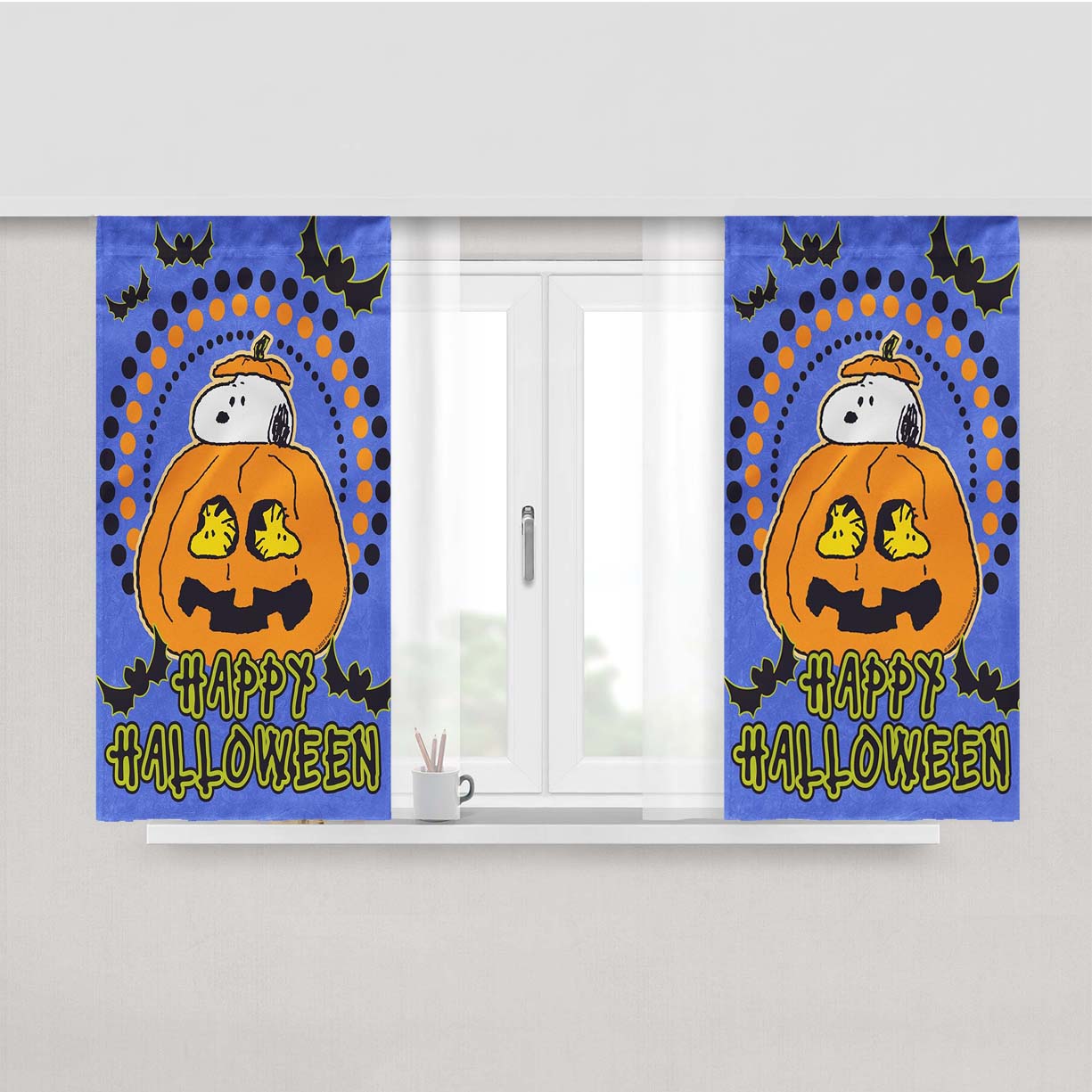 Halloween Snoopy Jack O'Lantern Fabric Window Curtains