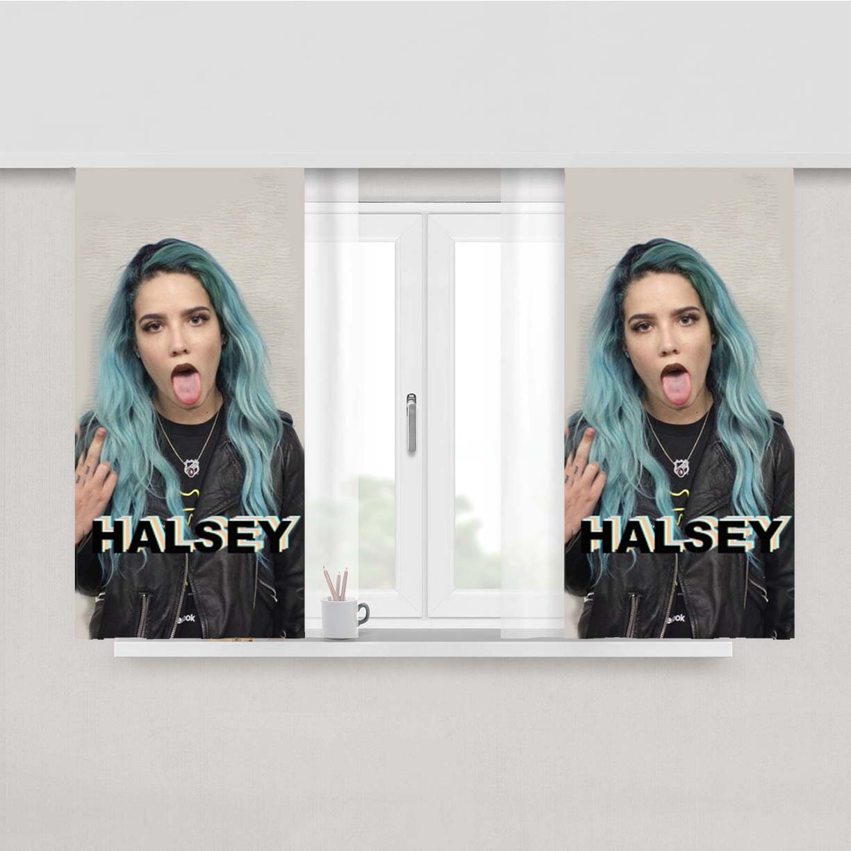 Halsey Blue Hair Fabric Window Curtains