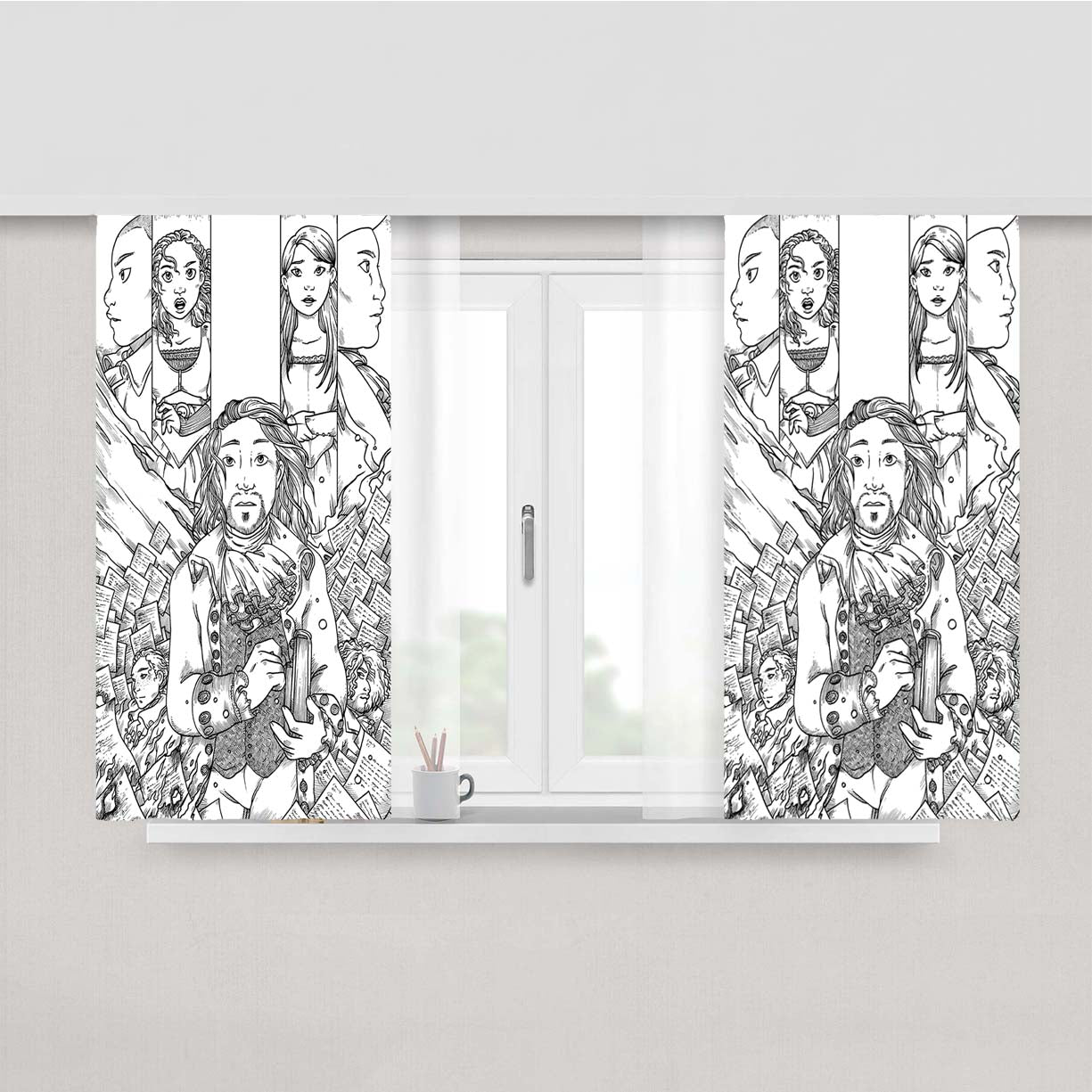 Hamilton American Musical Sketch Doodle Fabric Window Curtains