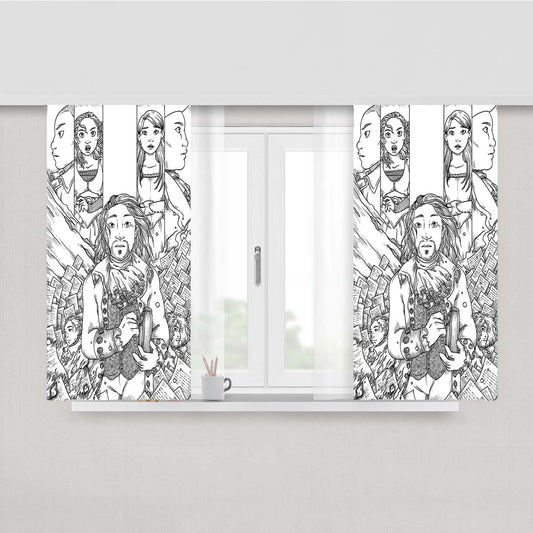 Hamilton American Musical Sketch Doodle Fabric Window Curtains