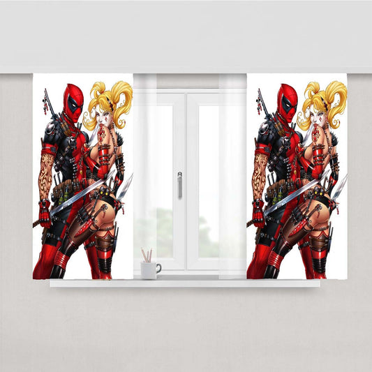 Harley Quinn And Deadpool Fabric Window Curtains
