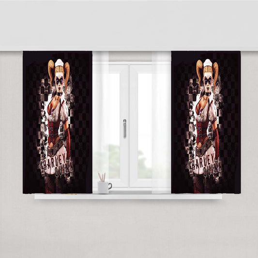 Harley Quinn Faded Checkered Flag Fabric Window Curtains