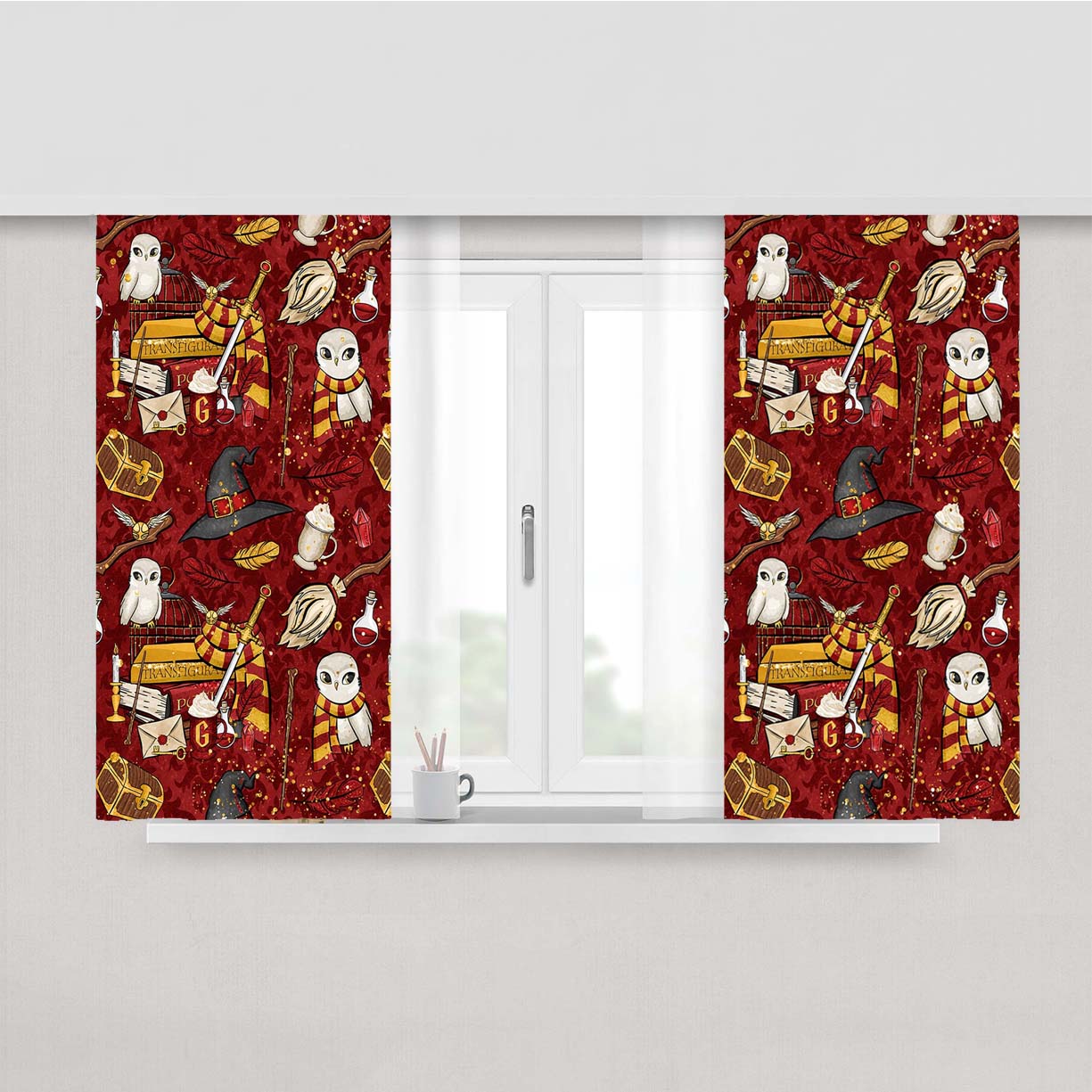 Harry Potter Red Pattern Fabric Window Curtains