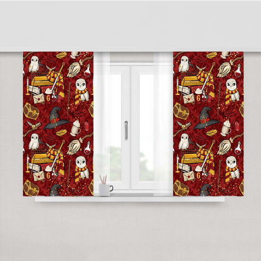 Harry Potter Red Pattern Wallpapers Fabric Window Curtains