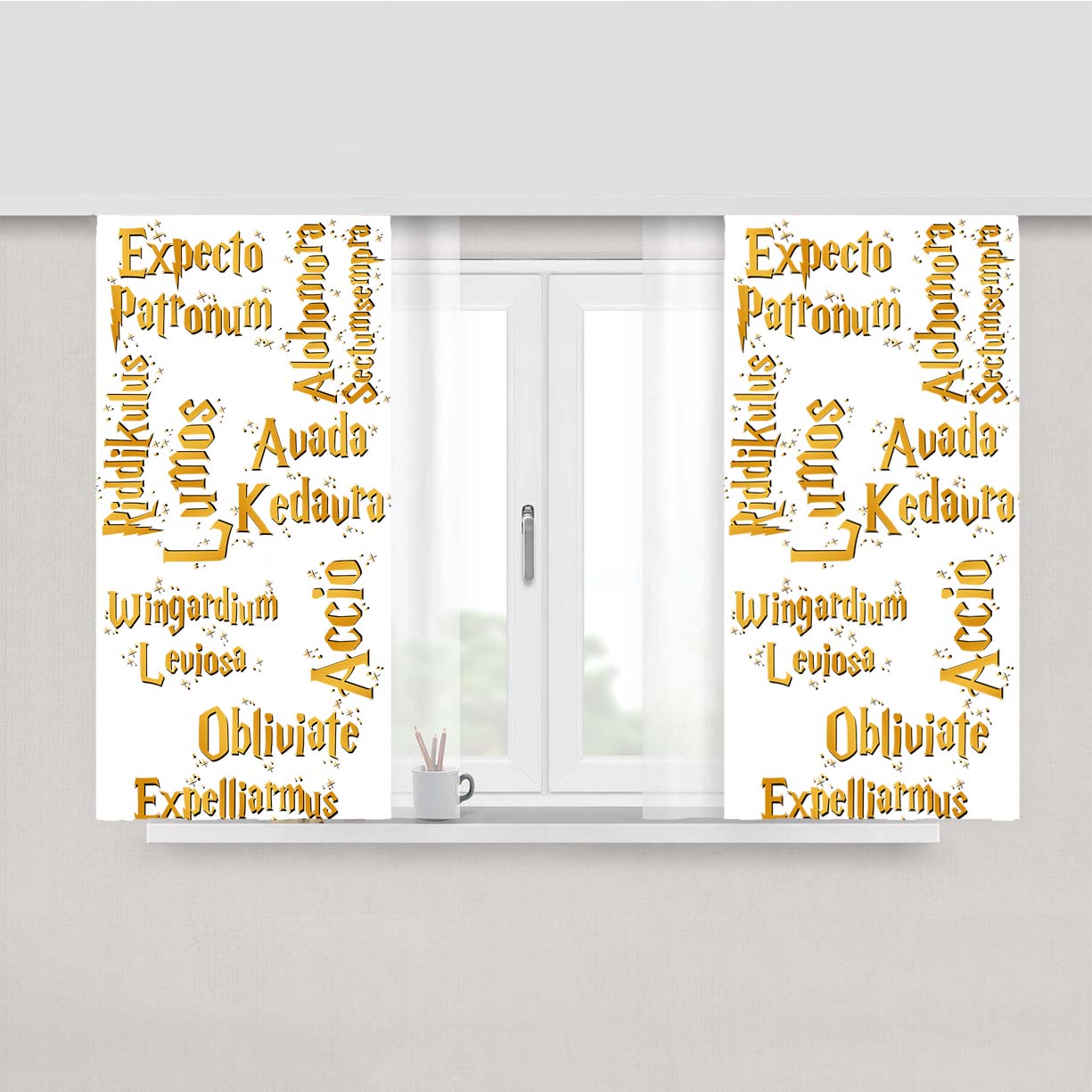 Harry Potter Spells Collage Pattern Fabric Window Curtains