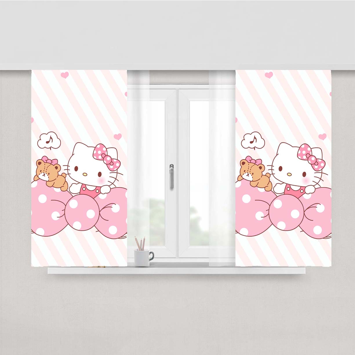 Hello Kitty Calm Pattern Fabric Window Curtains