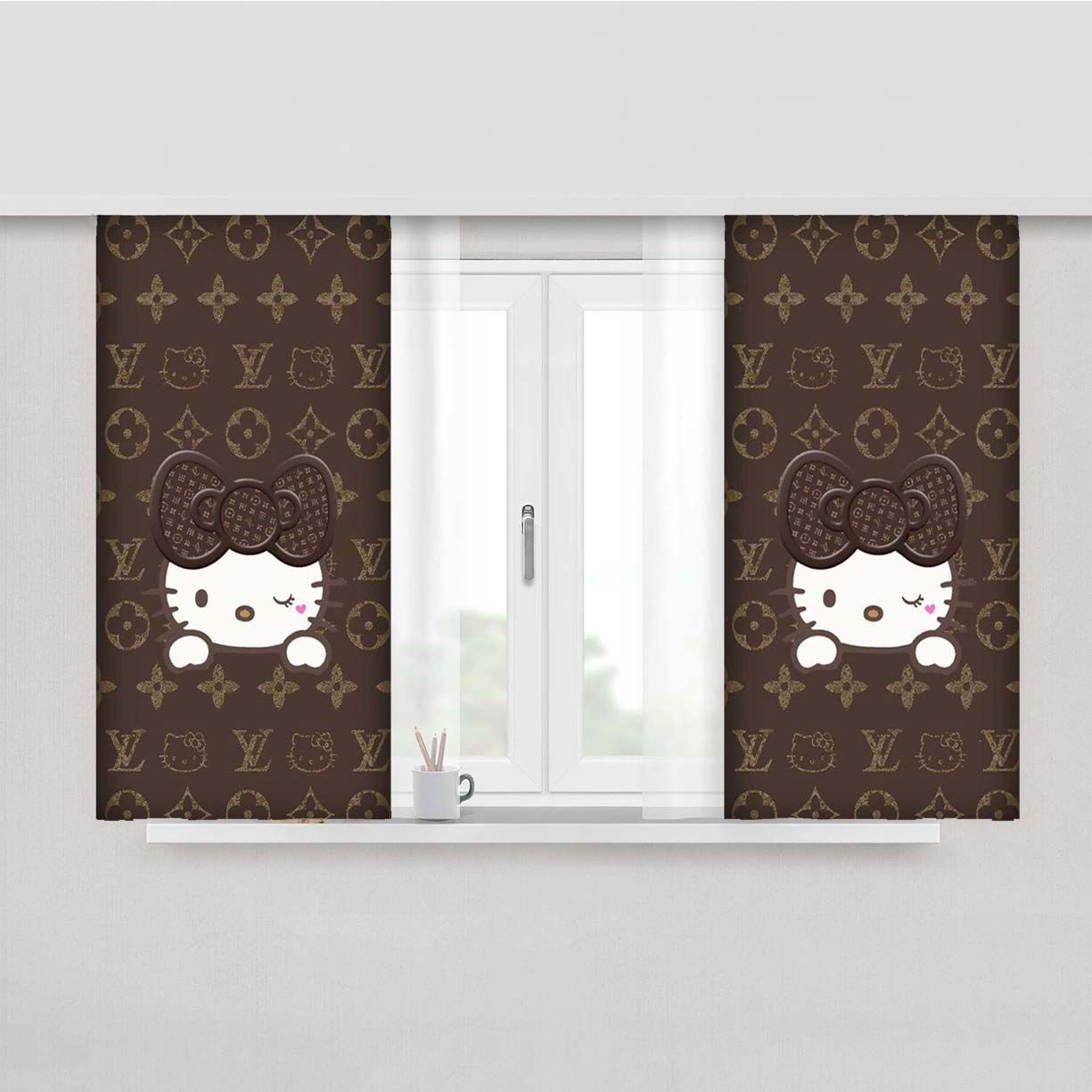 Hello Kitty Cat Pattern Fabric Window Curtains