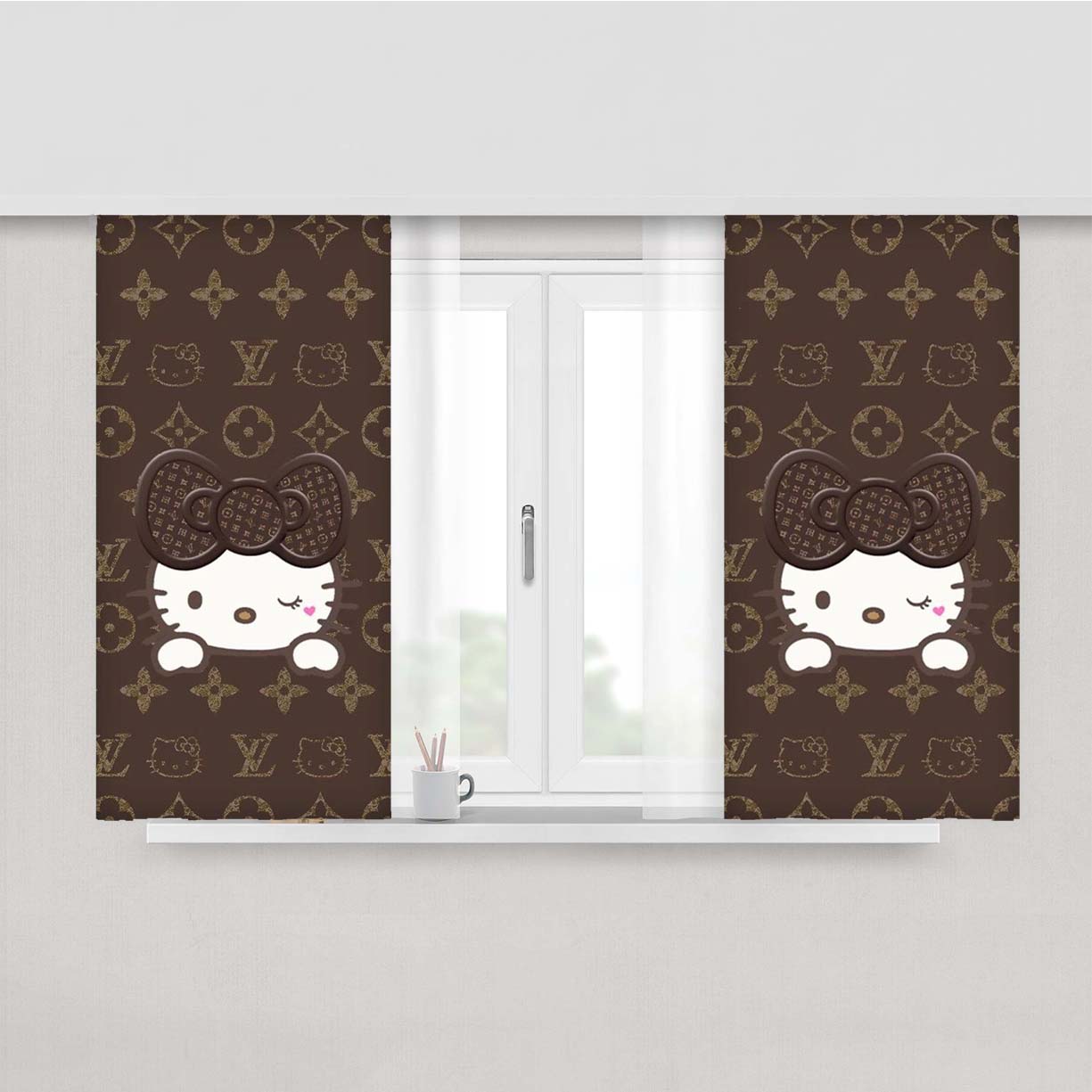 Hello Kitty Chocolate Elegant Pattern Fabric Window Curtains