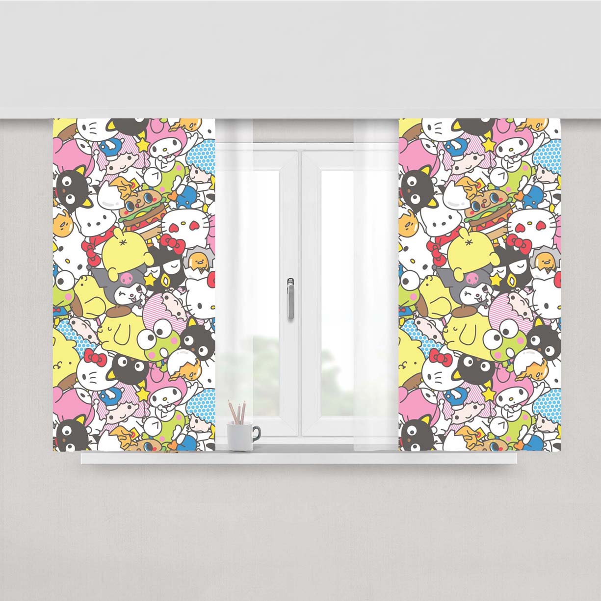 Hello Kitty Funy Pattern Fabric Window Curtains