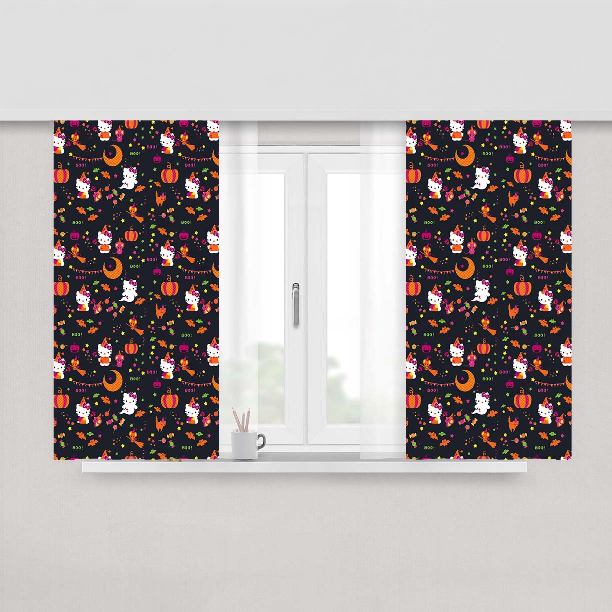 Hello Kitty Halloween Pattern Fabric Window Curtains
