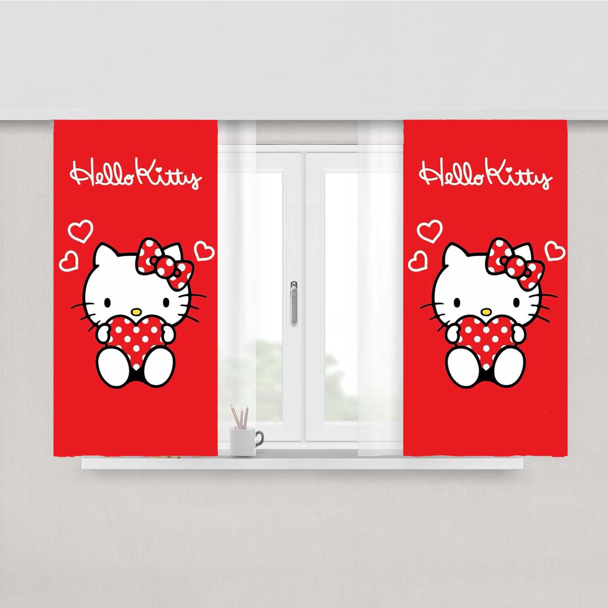 Hello Kitty Loving Pattern Fabric Window Curtains