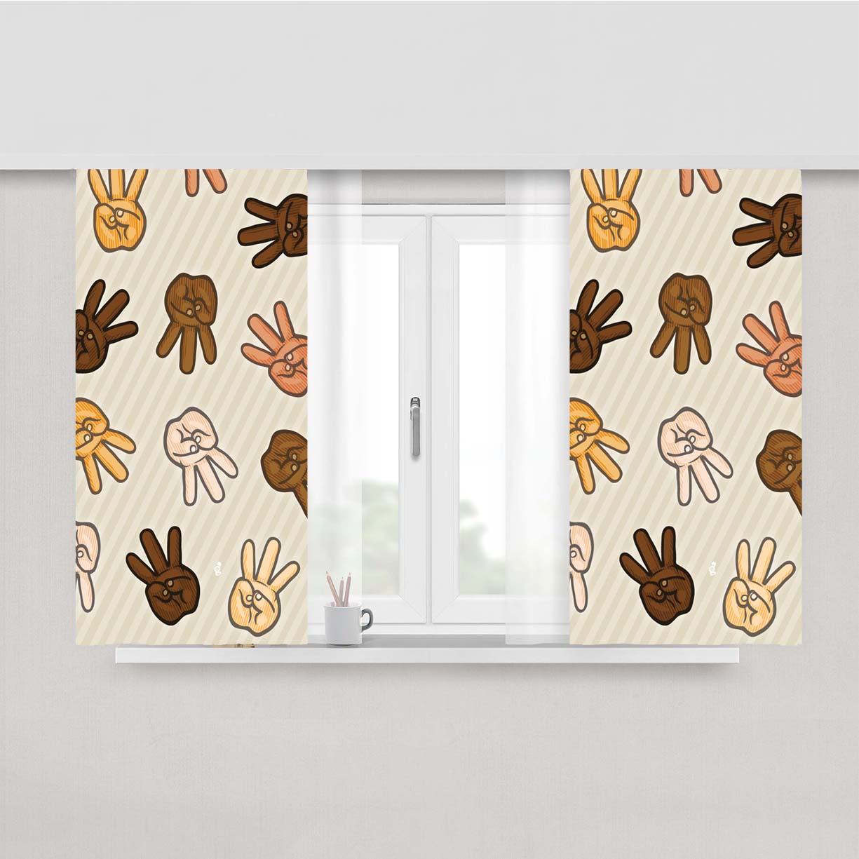 Hiiipower Hands Pattern Peach Skin Window Curtains