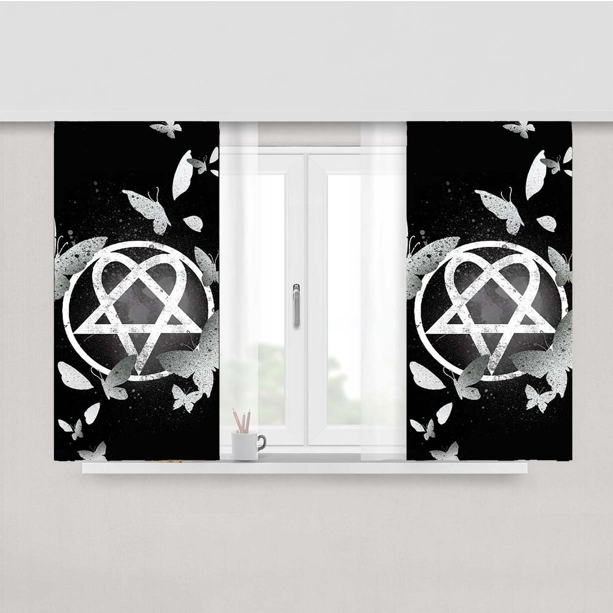 Him Band Heartagram Icon Peach Skin Window Curtains