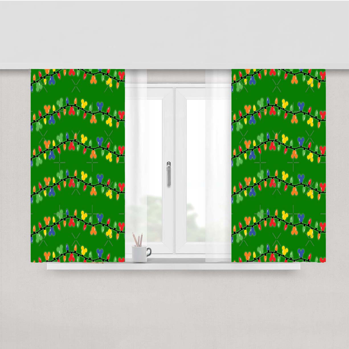 Holiday Mouse Lights Peach Skin Window Curtains