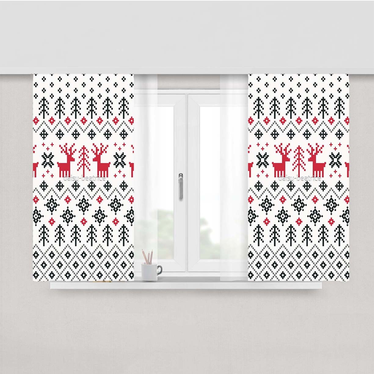 Holiday Sweater Pattern Peach Skin Window Curtains